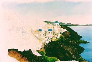 Santorini - watercolor gouache